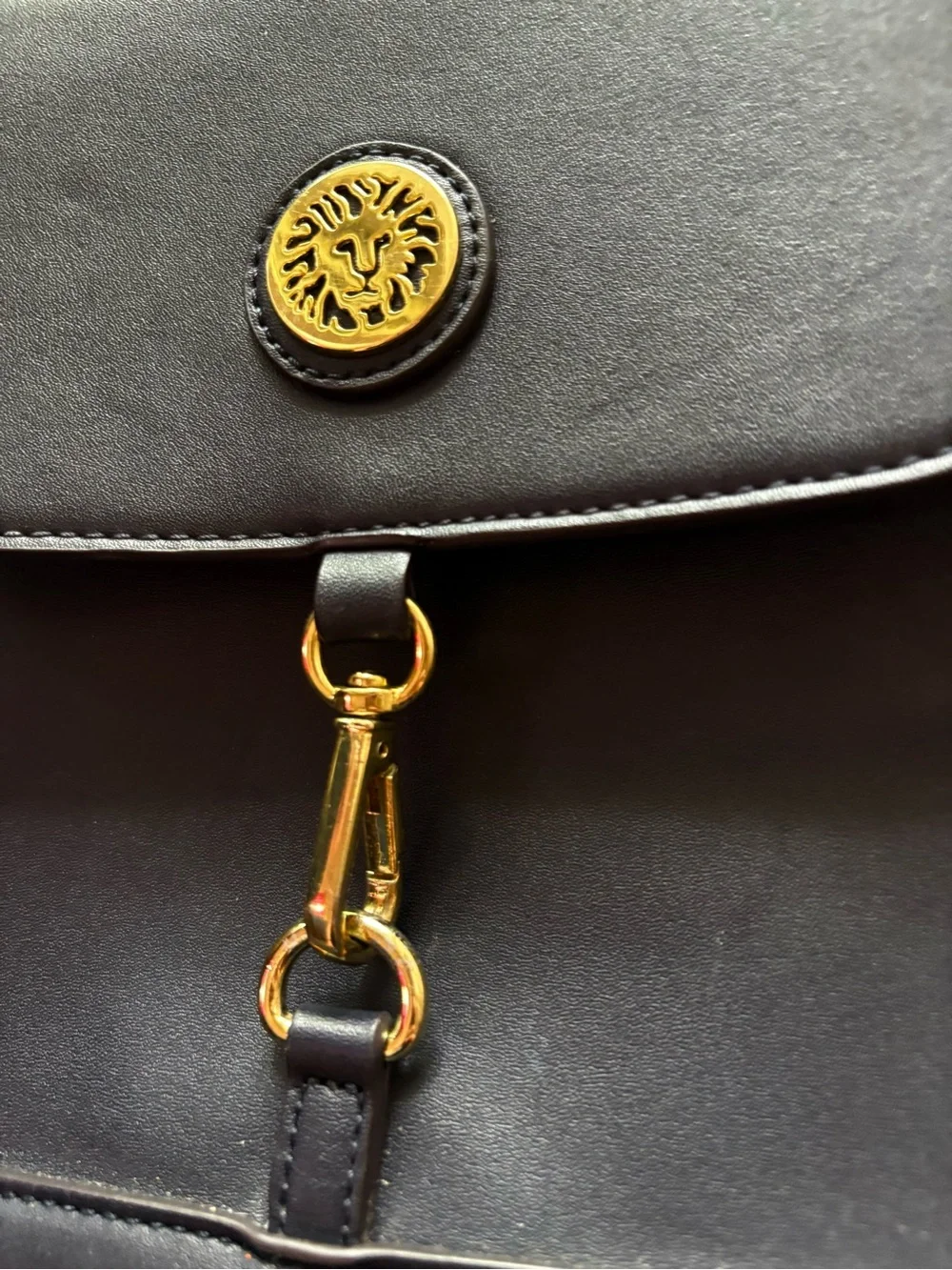 Anne Klein Black Women’s Faux Leather Backpack with Gold Hardware